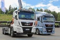 Two New MAN TGS and TGX Trucks in a Show Royalty Free Stock Photo